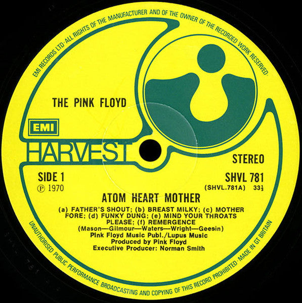 Image of Label Cover of LP - VG/G - THE PINK FLOYD, Atom Heart Mother (Harvest Labels With EMI Box & Pink Floyd Music Publ./Lupus Music Creidit On Both Sides ; SHVL 781, UK 1977 Reissue, Gatefold), Light marks and surface scuffs,  - 2216079C
