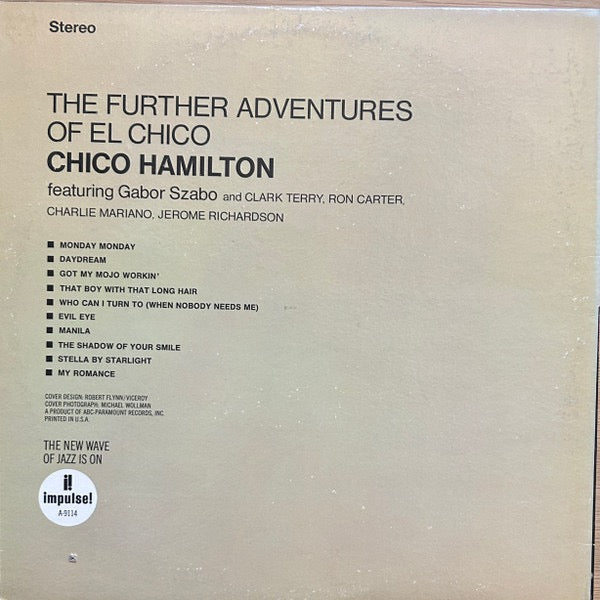 Image of Back Cover of LP - VG/VG - CHICO HAMILTON, The Further Adventures Of El Chico (Impulse!; AS-9114, US 1972 Reissue, Gatefold), ,  - 2216218C