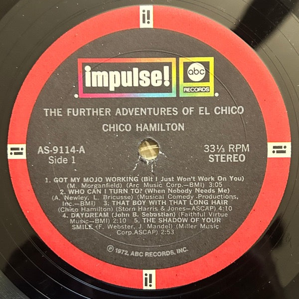 Image of Label Cover of LP - VG/VG - CHICO HAMILTON, The Further Adventures Of El Chico (Impulse!; AS-9114, US 1972 Reissue, Gatefold), ,  - 2216218C