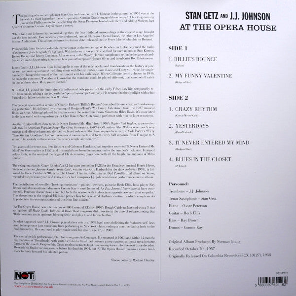 Image of Back Cover of LP - VG+/VG - STAN GETZ AND J.J. JOHNSON, At The Opera House (Not Now Music; CATLP116, Europe 2015 Reissue), ,  - 2226058E