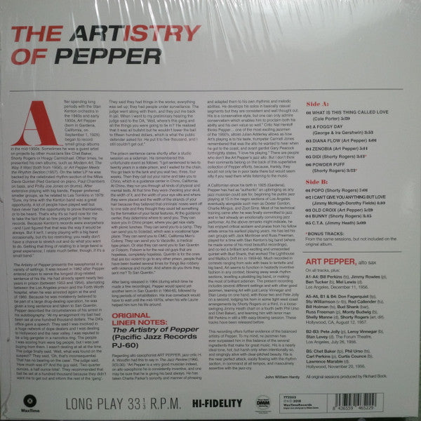 Image of Back Cover of LP - VG+/EX - ART PEPPER, The Artistry Of Pepper (WaxTime; 772252, Europe 2018 Reissue, Limited Edition, Remastered, Mono, 180g), ,  - 2226059E