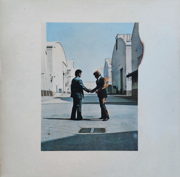 Image of Back Cover of LP - VG+/G+ - PINK FLOYD, Wish You Were Here (Harvest; SHVL 814, UK 1976 Reissue, Stickered Black Shrinkwrap , Inner With Rounded Corners, Postcard, A6 / B13 HTM. 2nd Issue), Strong G+, Wispy marks and hairlines, Sticker well attached to shrinkwrap, Shrinkwrap split along top edge but mostly intact with a couple of small tears, With postcard. ,  - 2216082C