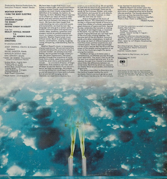 Image of Back Cover of LP - VG/VG+ - WEATHER REPORT, I Sing The Body Electric (Columbia; KC 31352, US 1972), ,  - 2216259C