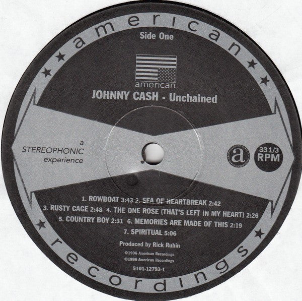 Image of Label Cover of LP - VG/VG+ - JOHNNY CASH, Unchained (American Recordings; 5101-12793-1, UK 2006 Reissue, Inner), ,  - 2216089C