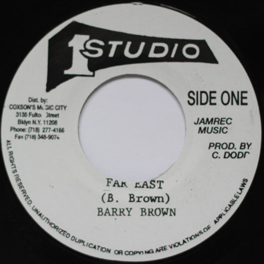 Image of Front Cover of 7" - /VG+ - BARRY BROWN / DRUMBAGO AND THE DYNAMITES, Far East / Dulcemania (Studio One; SO-1989, US 1990s Reissue), Light fog from press.,  - 2226190E