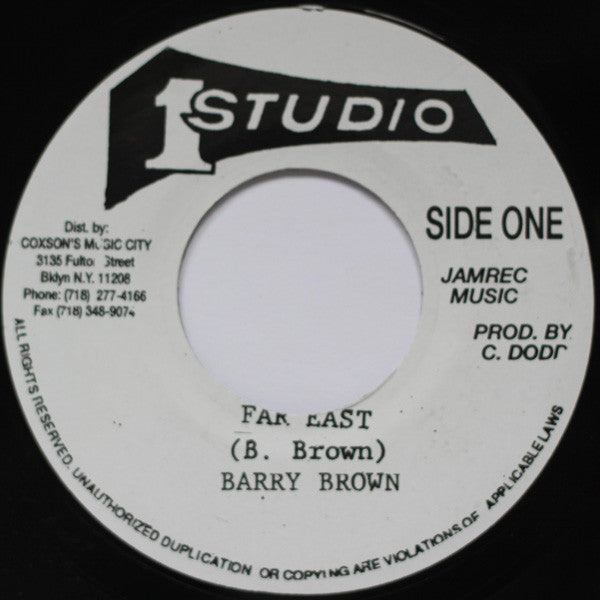 Image of Front Cover of 7" - /VG+ - BARRY BROWN / DRUMBAGO AND THE DYNAMITES, Far East / Dulcemania (Studio One; SO-1989, US 1990s Reissue), Light fog from press.,  - 2226190E