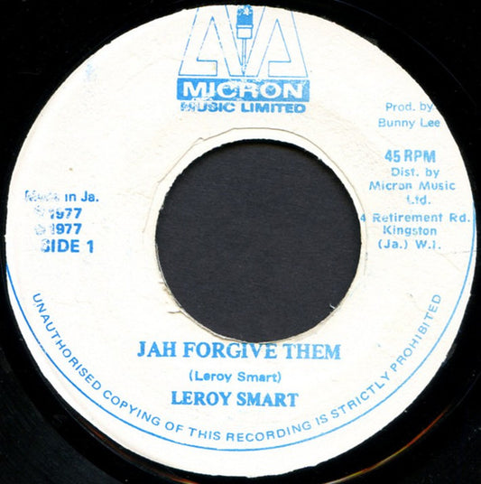 Image of Front Cover of 7" - /VG - LEROY SMART, Jah Forgive Them (Micron Music Limited; , Jamaica 1977), Strong VG.,  - 2226191E