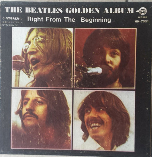 Image of Front Cover of 10xLP - G+/G+ - THE BEATLES, Golden Album - Right From The Beginning (Holy Hawk Record Co. Ltd. Red Labels; HH-7001, Taiwan 1973 Reissue, Box Set, Insert, Unofficial), Light marks and hairlines, Some mottling in areas, Some discs more VG some discs more G, Insert is foxed and has some small tears, Box is faded and a bit worn but intact, Foxing to rear. ,  - 2216301C