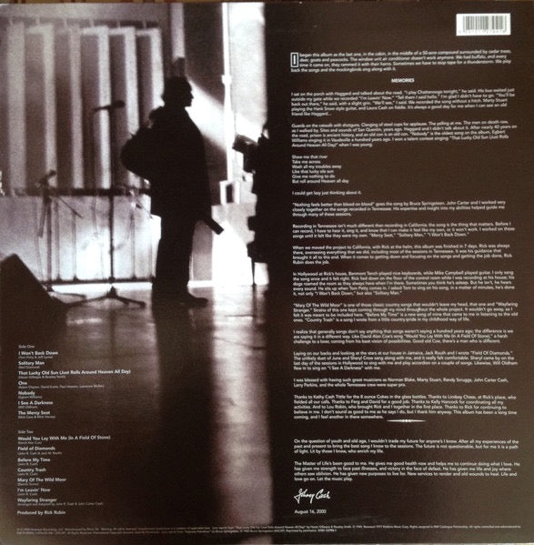 Image of Back Cover of LP - VG/G+ - JOHNNY CASH, American III: Solitary Man (American Recordings; 5101-12794-1, UK 2006 Reissue, Inner), Light marks and hairlines, Inner split on two sides,  - 2216303C