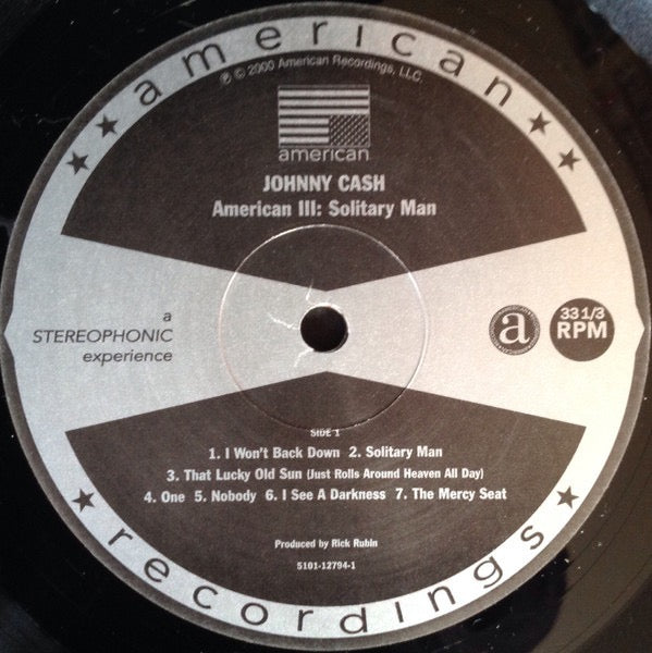 Image of Label Cover of LP - VG/G+ - JOHNNY CASH, American III: Solitary Man (American Recordings; 5101-12794-1, UK 2006 Reissue, Inner), Light marks and hairlines, Inner split on two sides,  - 2216303C