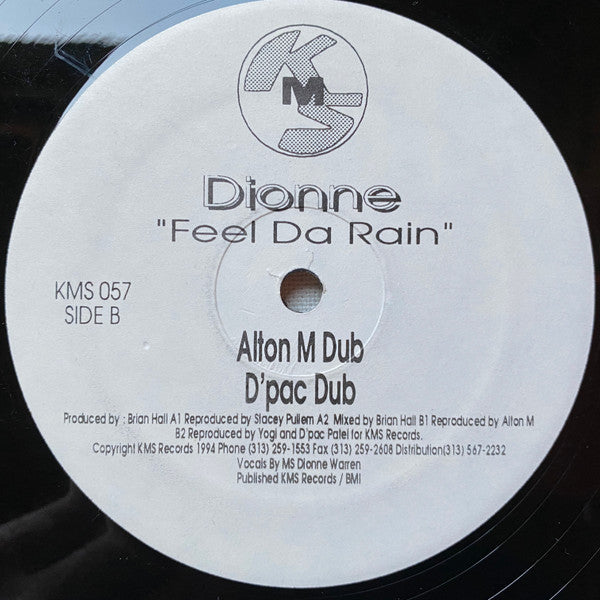 Image of Back Cover of 12" - /VG+ - DIONNE, Feel Da Rain (KMS; KMS 057, US 1994), ,  - 2246198S