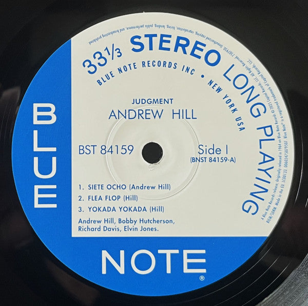Image of Label Cover of LP - NEW/NEW - ANDREW HILL, Judgement! (Bluenote; 84159, Worldwide 2025 Reissue, 180 Gram Vinyl), , Andrew Hill's Judgment! stands as a remarkable entry in the Blue Note catalog, originally recorded on January 8, 1964, during the label's golden era of avant-garde jazz exploration. This session captures Hill's distinctive compositional voice alongside the powerhouse drumming of Elvin Jones, who performed by courtesy of Impulse Records, creating a dynamic interplay between Hill's forwa