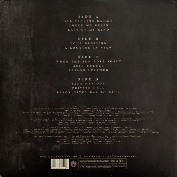 Image of Back Cover of 2xLP - VG+/VG+ - ALICE IN CHAINS, Black Gives Way To Blue (Craft Recordings; 00888072615649, Europe 2024, Gatefold, Insert, Clear Vinyl), ,  - 2226255E