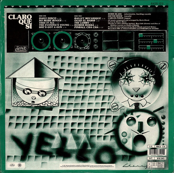 Image of Back Cover of LP - VG/VG+ - YELLO, Claro Que Si (Mercury; PRICE 114, UK & Europe 1988 Reissue, Company Inner), ,  - 2226289E