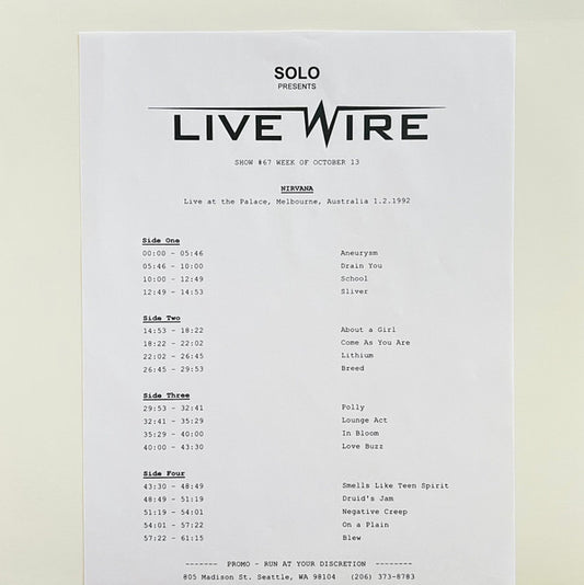 Image of Front Cover of 2xLP - VG+/VG+ - NIRVANA, Live At The Palace, Melbourne, Australia 1.2.1992 (Not On Label; SHOW #67, US 2010, Plain white sleeve with inlay sheet), ,  - 2246273S