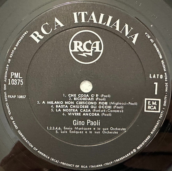 Image of Label Cover of LP - VG+/VG+ - GINO PAOLI, Basta Chiudere Gli Occhi (RCA Italiana; PML 10375, Italy 1964, Laminated Gatefold Sleeve), ,  - 2226330E