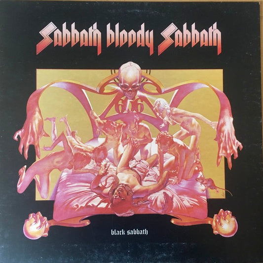 Image of Front Cover of LP - VG/G - BLACK SABBATH, Sabbath Bloody Sabbath (WWA Records Black Labels With Raised Rim; WWA 005, UK 1974 Reissue, Gatefold, Inner, Printed and made by Howards Printers (Slough) Ltd., England.), Light marks and fogging on one side, Doesn't seem to affect play, Edge wear and sticker damage to sleeve. ,  - 2216381C