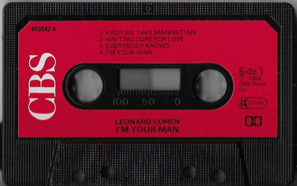 Image of Label Cover of Cassette - VG/VG+ - LEONARD COHEN, I'm Your Man (CBS Red Paper Labels; 460642 4, UK 1988, Black Shell), Just a little rubbing to j-card, no creasing.,  - 2216348C