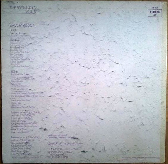 Image of Back Cover of LP - VG/VG - SAVOY BROWN, The Beginning Vol. 3 (Decca Red Labels; 6.21646 AF, Germany 1970s Reissue, GEMA), ,  - 2216389C