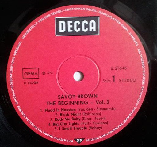 Image of Label Cover of LP - VG/VG - SAVOY BROWN, The Beginning Vol. 3 (Decca Red Labels; 6.21646 AF, Germany 1970s Reissue, GEMA), ,  - 2216389C