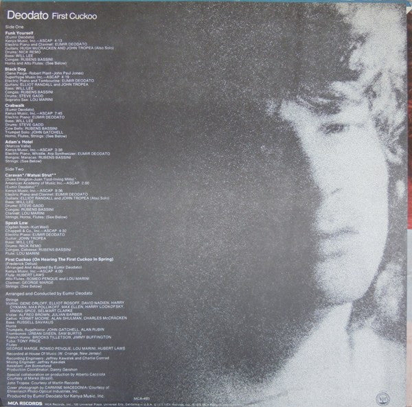 Image of Back Cover of LP - VG/VG+ - DEODATO, First Cuckoo (MCA Records; MCA-491, US 1975), ,  - 2226300E