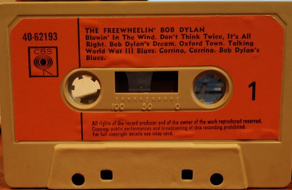 Image of Label Cover of Cassette - VG/VG - BOB DYLAN, The Freewheelin' Bob Dylan (CBS Orange Paper Labels; 40-62193, UK Reissue, Grey Shell, No Indenture), J-card/labels age discoloured.,  - 2216452C