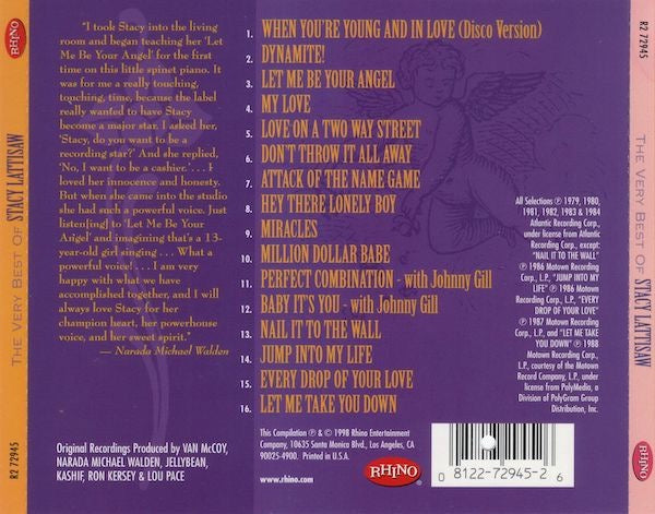 Image of Back Cover of CD - VG+/VG+ - STACY LATTISAW, The Very Best Of Stacy Lattisaw (Rhino Records; R2 72945, US 1998, Jewel Case), ,  - 2216463C