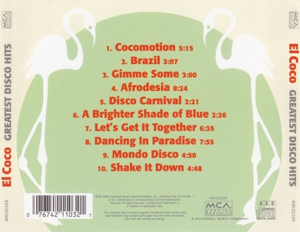 Image of Back Cover of CD - VG+/VG+ - EL COCO, Greatest Disco Hits (MCA Special Products; AVD-21103, US 1998, Jewel Case), ,  - 2216464C