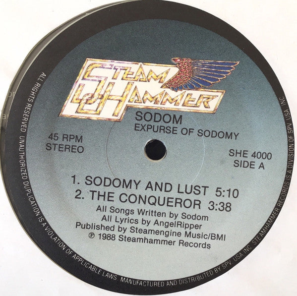 Image of Label Cover of 12" - VG+/VG+ - SODOM, Expurse Of Sodomy (Steamhammer; SHE 4000, US 1987, Clear Vinyl), Nice copy. Still in shrinkwrap with hype sticker. Light wear to opening edge.,  - 2226084E
