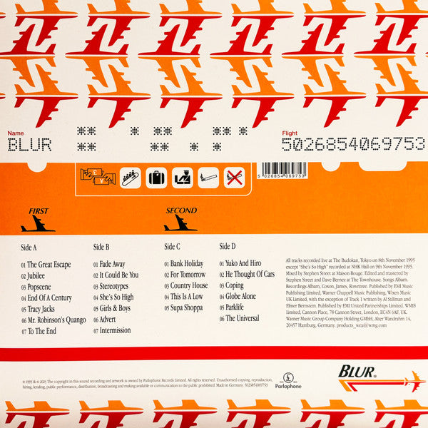 Image of Back Cover of 2xLP - EX/M - BLUR, Live At The Budokan (Parlophone; 5026854069753, Europe 2026, Gatefold, Red Vinyl), SEALED,  - 2216480C