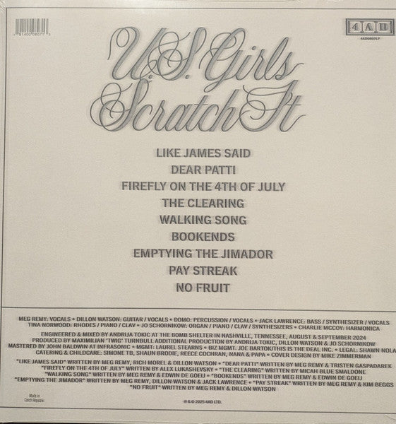 Image of Back Cover of LP - VG+/VG+ - U.S. GIRLS, Scratch It (4AD; 4AD0807LP, Europe 2025), ,  - 2216393C