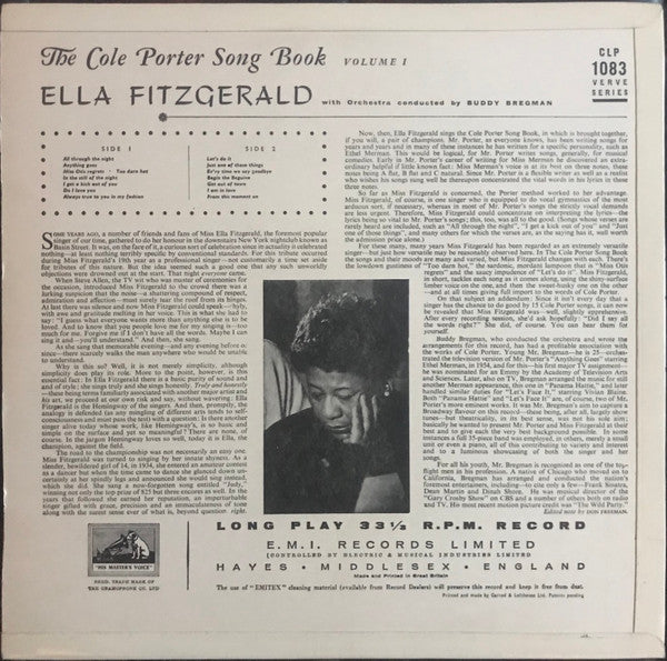 Image of Back Cover of LP - VG+/VG - ELLA FITZGERALD, The Cole Porter Songbook Volume One (His Master's Voice; CLP. 1083, UK Reissue, Laminated Flipback Sleeve), ,  - 2226362E