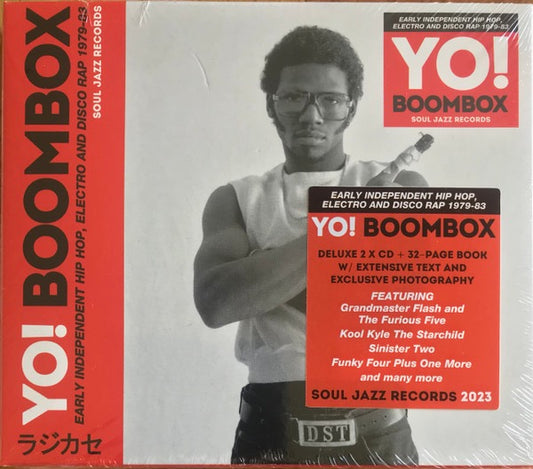 Image of Front Cover of 2xCD - VG+/VG+ - VARIOUS, Yo! Boombox (Early Independent Hip Hop, Electro And Disco Rap 1979-83) (Soul Jazz Records; SJR CD530, UK 2023, Card Slipcase with Duoble CD Case inside, Booklet), Still In Opened Shrinkwrap With Hype Sticker,  - 2216498C