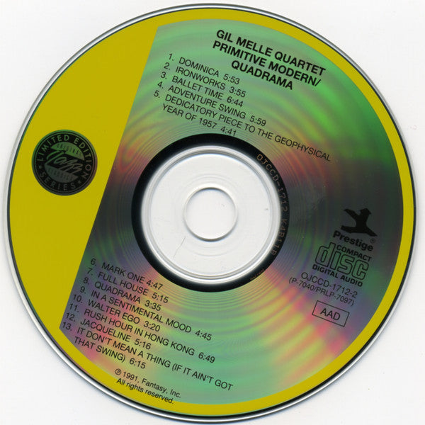 Image of Label Cover of CD - VG+/VG - GIL MELLE QUARTET*, Melle Plays Primitive Modern / Quadrama (Original Jazz Classics; OJCCD-1712-2, US 1991, Jewel Case, Booklet), ,  - 2236119E