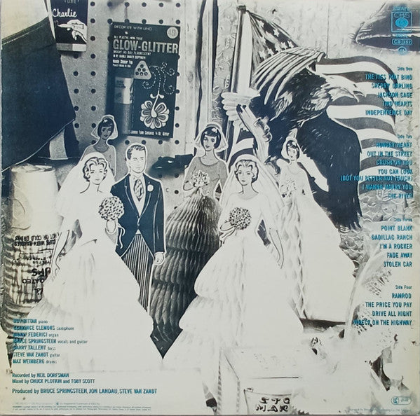 Image of Back Cover of 2xLP - VG+/VG+ - BRUCE SPRINGSTEEN, The River (CBS; 88510, UK 1980, 2 Inners With Square Corners NO Thumb cut-out, Insert , Stickered Sleeve, Made In England at bottom of labels, MASTERED AT CAPITOL on all 4 sides), Includes springsteen catalogue insert,  - 2346004S