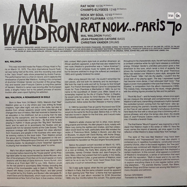 Image of Back Cover of LP - VG+/VG+ - MAL WALDRON, MAL WALDRON TRIO, Rat Now... Paris 70' (Sam Records; SRLP33, France 2024, Gatefold), ,  - 2326002E