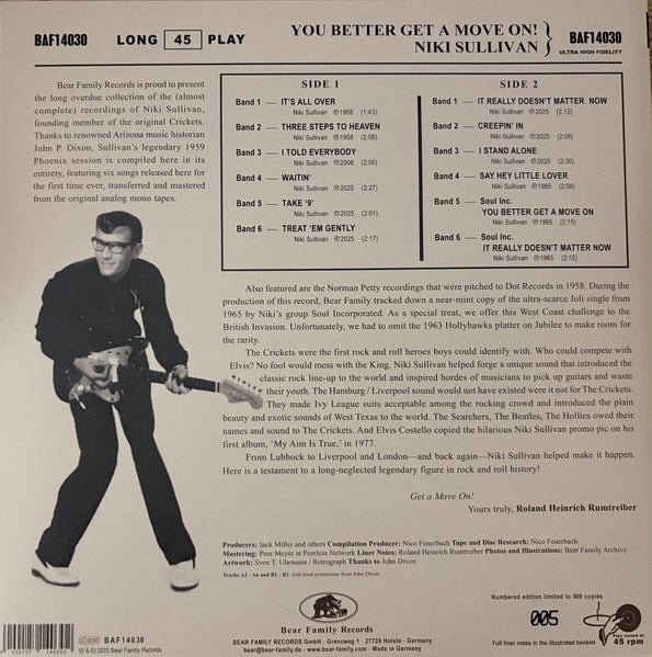 Image of Back Cover of 10" - EX/VG+ - NIKI SULLIVAN, You Better Get A Move On! (Bear Family Records; BAF14030, Germany 2025, Buddy Holly. The Crickets), Still In Opened Shrinkwrap,  - 2316018C