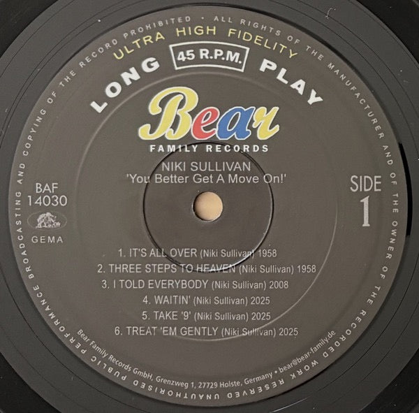 Image of Label Cover of 10" - EX/VG+ - NIKI SULLIVAN, You Better Get A Move On! (Bear Family Records; BAF14030, Germany 2025, Buddy Holly. The Crickets), Still In Opened Shrinkwrap,  - 2316018C