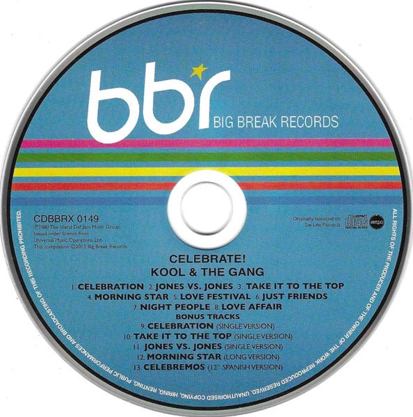 Image of Label Cover of CD - VG+/VG+ - KOOL & THE GANG, Celebrate! (Big Break Records; CDBBRX 0149, UK 2013 Reissue, Super Jewel case), ,  - 2316008C