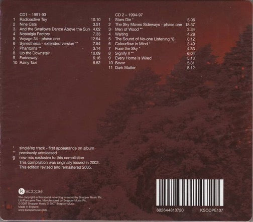 Image of Back Cover of 2xCD - VG+/VG - PORCUPINE TREE, Stars Die (The Delerium Years 1991 - 1997) (Kscope; KSCOPE107, UK 2007 Reissue, Super Jewel case), ,  - 2316009C