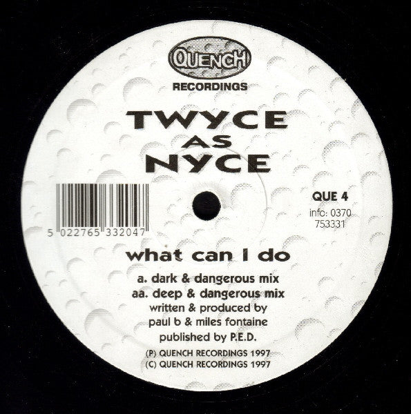 Image of Front Cover of 12" - /VG+ - TWYCE AS NYCE, What Can I Do (Quench Recordings; QUE 4, UK 1997), ,  - 2346042S