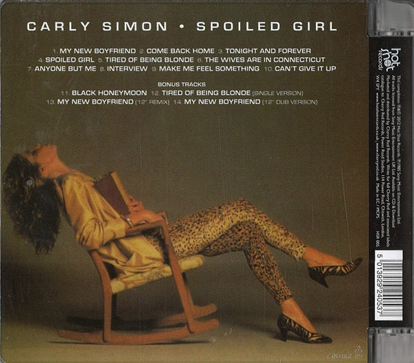 Image of Back Cover of CD - M/M - CARLY SIMON, Spoiled Girl (Hot Shot Records; HSR 005, UK 2012 Reissue, Super Jewel case), SEALED,  - 2316034C