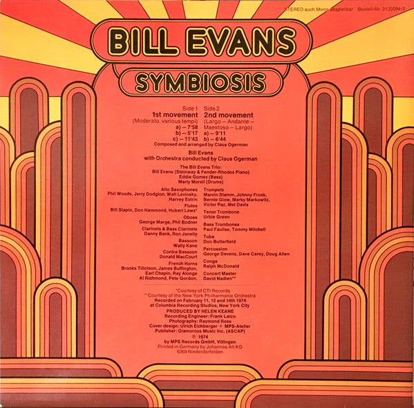 Image of Back Cover of LP - VG/VG - BILL EVANS, Symbiosis (MPS Records; 21 22094-3, Germany 1974, Gatefold), ,  - 2226420E