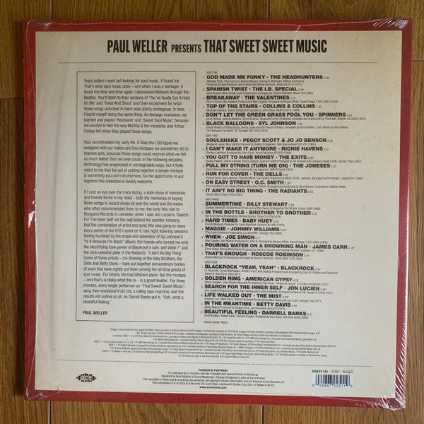 Image of Back Cover of 2xLP - VG/VG - PAUL WELLER, That Sweet Sweet Music (Ace; XXQLP2 143, UK 2025, Gatefold), Light marks only. Crease to top L corner of sleeve, and light spine wear,  - 2326023E