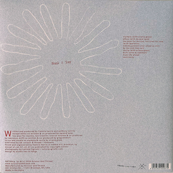 Image of Back Cover of 2xLP - EX/EX - FRANK & TONY, Ethos (Scissor and Thread; SAT064LP, Germany 2024, Gatefold, Black Inners), Opened Instore,  - 2326011E