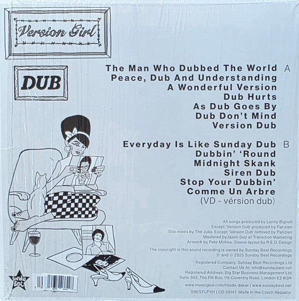 Image of Back Cover of LP - VG+/VG+ - RHODA DAKAR, Version Girl In Dub (Sunday Best Recordings; SBESTLP101, UK 2025, Picture Sleeve, Glow In The Dark vinyl), Light surface crackle but disc has barely any marks so likely due to pressing,  - 2326024E