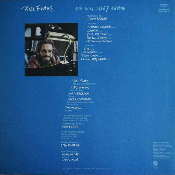 Image of Back Cover of LP - G+/VG+ - BILL EVANS, We Will Meet Again (Warner Bros. Records; WB 56 807, Europe Reissue), Label has GEMA/Biem boxed. A few of the lightest hairlines only. Sleeve has edgewear and pen writing on rear. ,  - 2226423E
