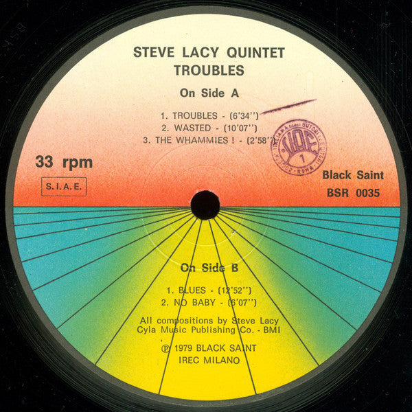 Image of Label Cover of LP - VG+/VG+ - STEVE LACY QUINTET, Troubles (Black Saint; BSR 0035, Italy 1979), ,  - 2326028E