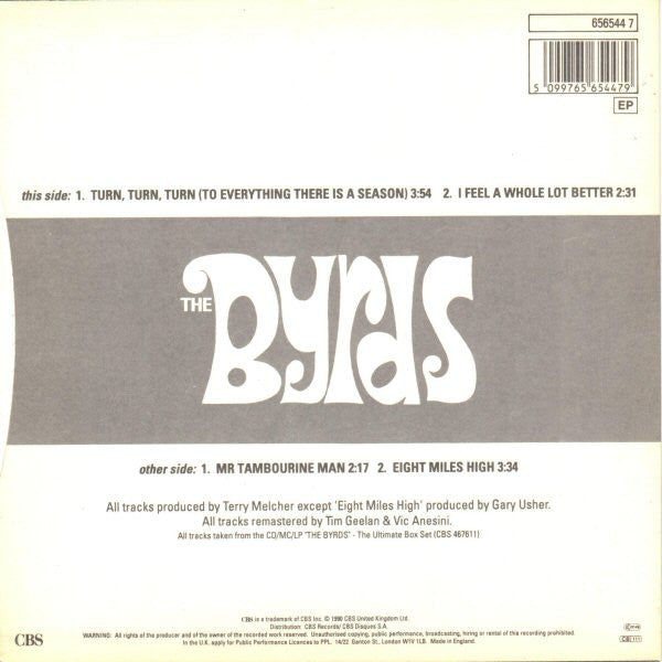 Image of Back Cover of 7" - VG/VG - THE BYRDS, Four Dimensions EP (CBS; 656544 7, UK 1990, Picture Sleeve), Strong VG,  - 2316083C