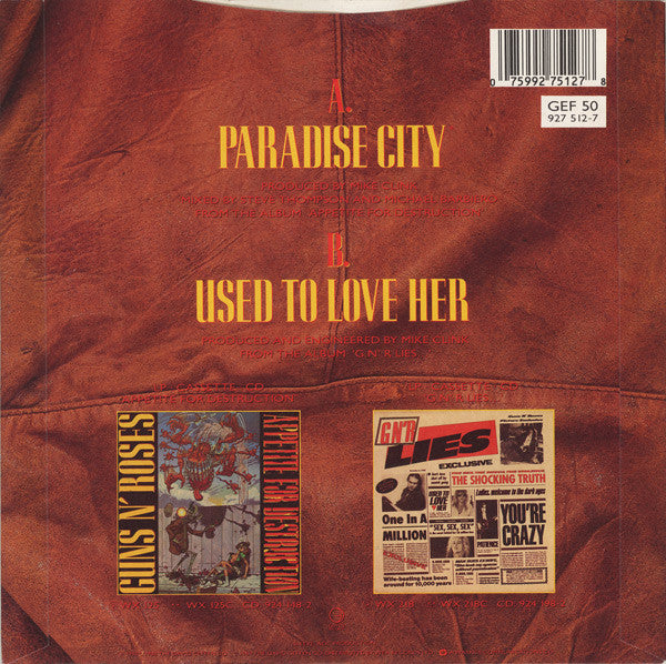 Image of Back Cover of 7" - VG/VG - GUNS N' ROSES, Paradise City (Geffen Records; GEF 50, UK 1989, Picture Sleeve), ,  - 2316049C